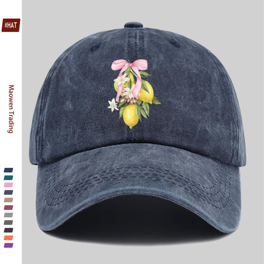 Pc Lemon Print Trucker Cap with Pink Bow Adjustable Snapback Baseball Hat Suitable for Spring Summer Lightweight Sun Hat for