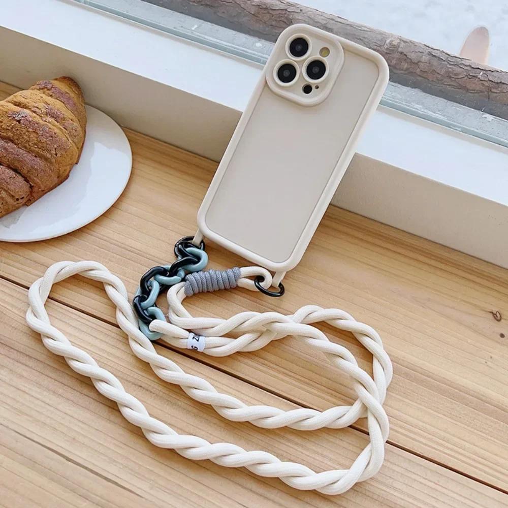 

Crossbody Phone Case with Lanyard For iPhone 16 Pro Max 15 14 Plus 13 12 11 XR XS X Plus Necklace Strap Soft TPU Cover iPhone 15 Pro Max білий