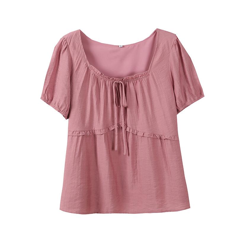 Large Size Women's Sweet Doll Shirt Summer New French Temperament Square Neck Bubble Sleeve Shirt 240361