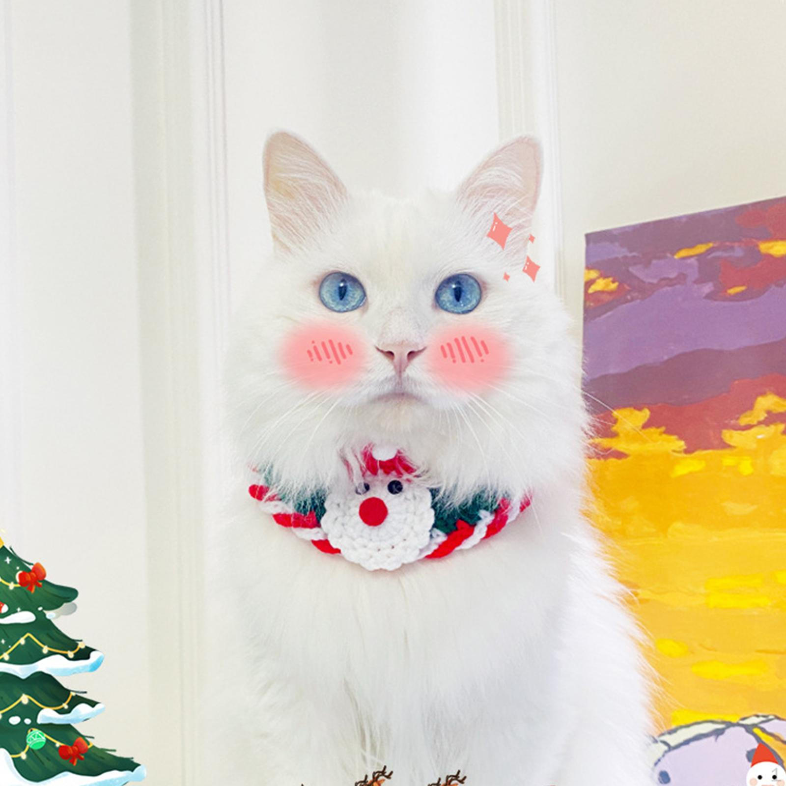 Knitting Cat Collar Hand Woven Scarf,Christmas Kitten Necklace Scarf Christmas Knitted