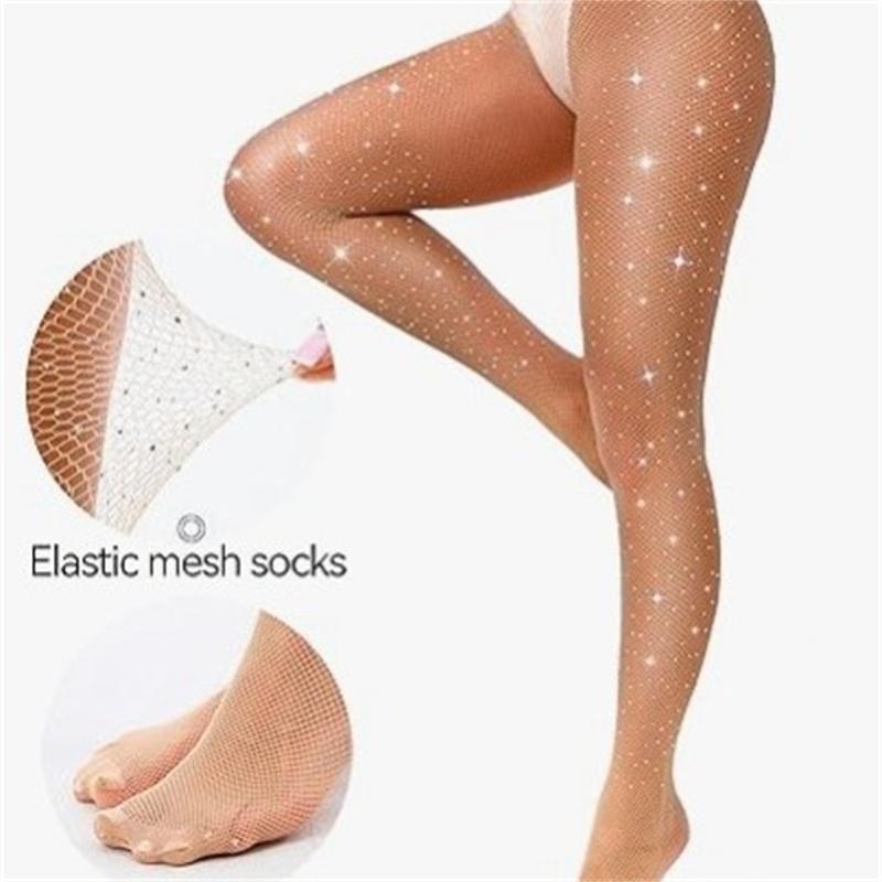 Fashion Fishnet Diamond Pantyhose For Women Sexy Fashion Shiny Tights Female Slim Rhinestone Mesh Stockings Tights Hosiery
