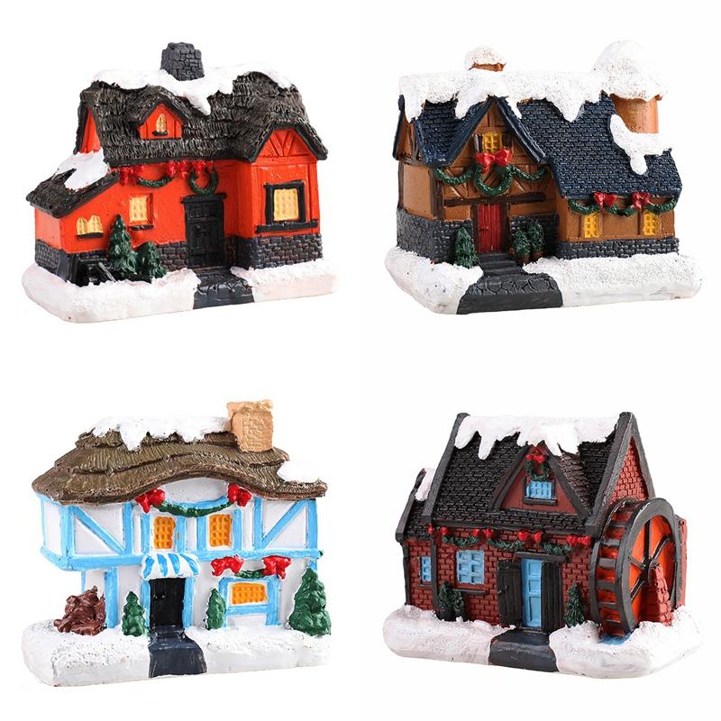 Brightness LED Light Up Mini Village House Scene Christmas Decorresin Christmas House Xmas Ornament