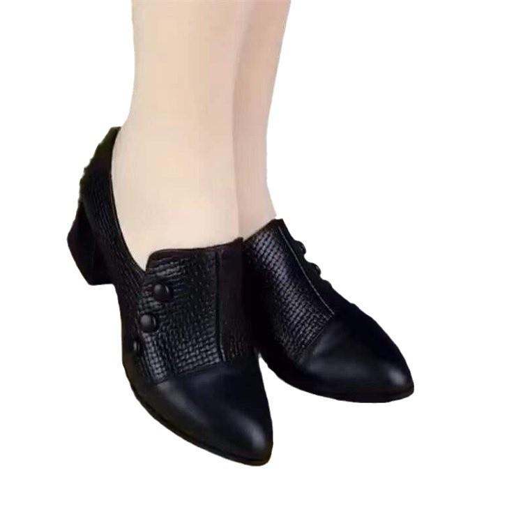 Spring and Autumn thick heels women's shoes pointed buttons plaid comfortable shallow mouth fashion work shoes