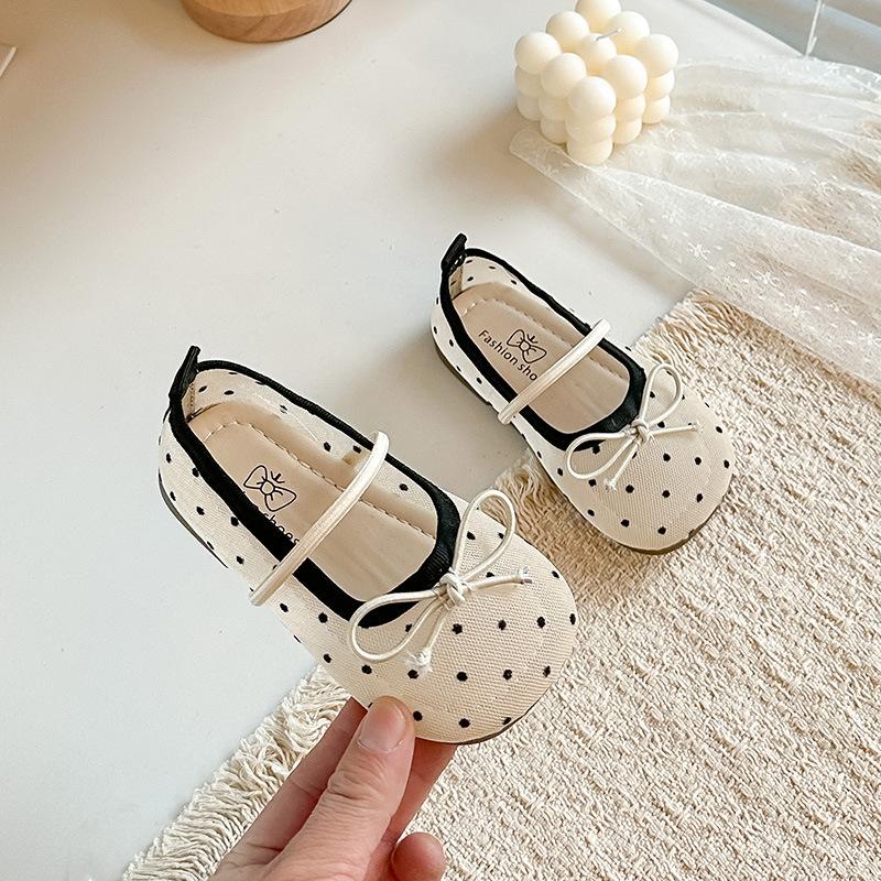 Cute Polka Dot Mesh Shoes for Girls2026Spring and Summer Bow-tie Princess Shoes for Young Children, Middle-aged Children, and Older Children,