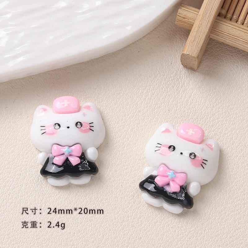 10Pcs New Kawaii Cartoon Nurse Kitten Series Flat Bottom Scrapbook  Diy Jewelry Making Hairwear Accessorie A20
