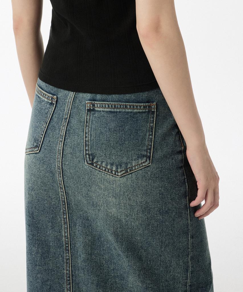 Musinsa Standard Woman Women'S Front Slit Denim Long Skirt [Rusty Blue]
