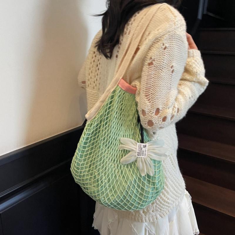 Lazy Style Hollow Out Woven Mesh Tote Bag for Women 2026 New Arrival Versatile Commute Single Shoulder Bag Large Capacity Vacation Beach Bag