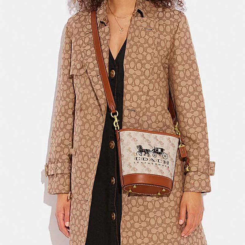 New COACH Dakotah PVC Cow Leather Bucket Bag Handbag Shoulder Bag Crossbody Bag Mini Women's White & Brown CJ828-B4TXF