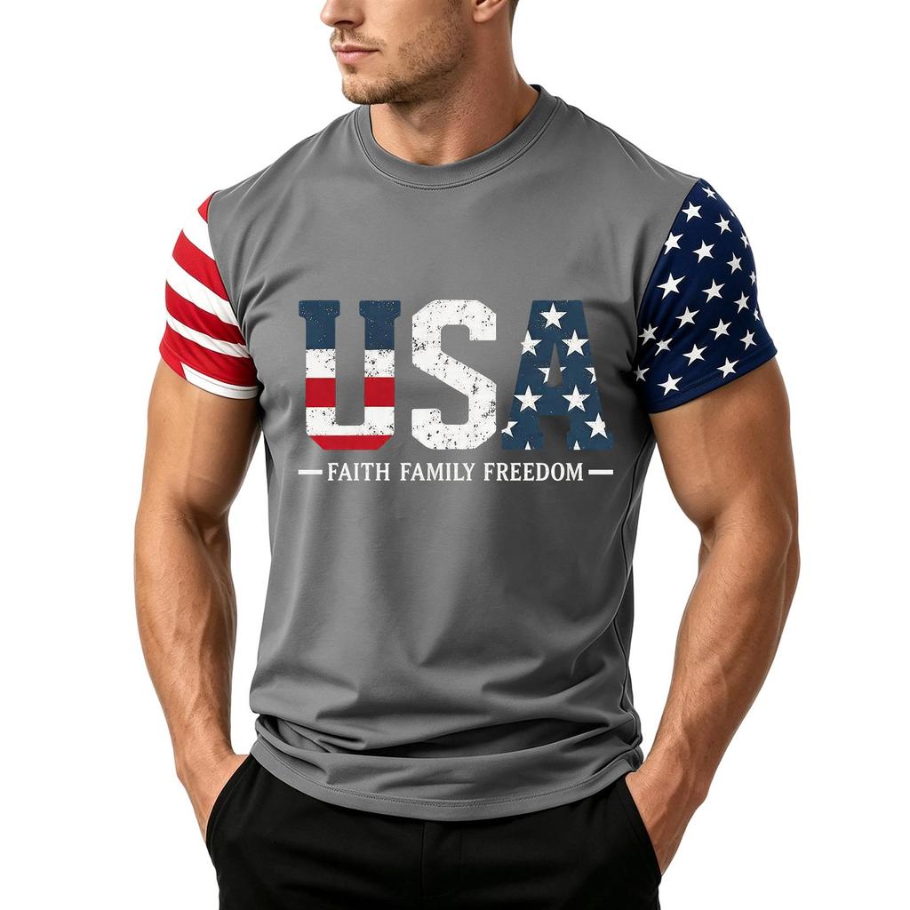 Men's Independence Day Flag Print Short Sleeve T-Shirt, Loose Casual Daily Summer Tops