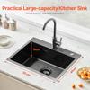 55cm Kitchen Sink Topmount Single Bowl Drop-In Basin Stainless Steel Black