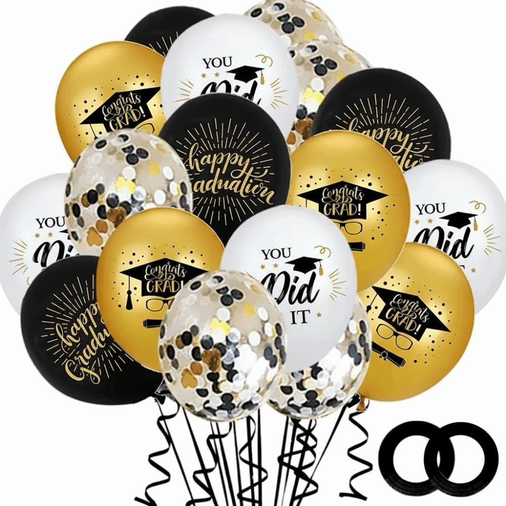 Black Gold Graduation Decorations Cap Printing Latex Balloon Confetti Balloon School Celebration