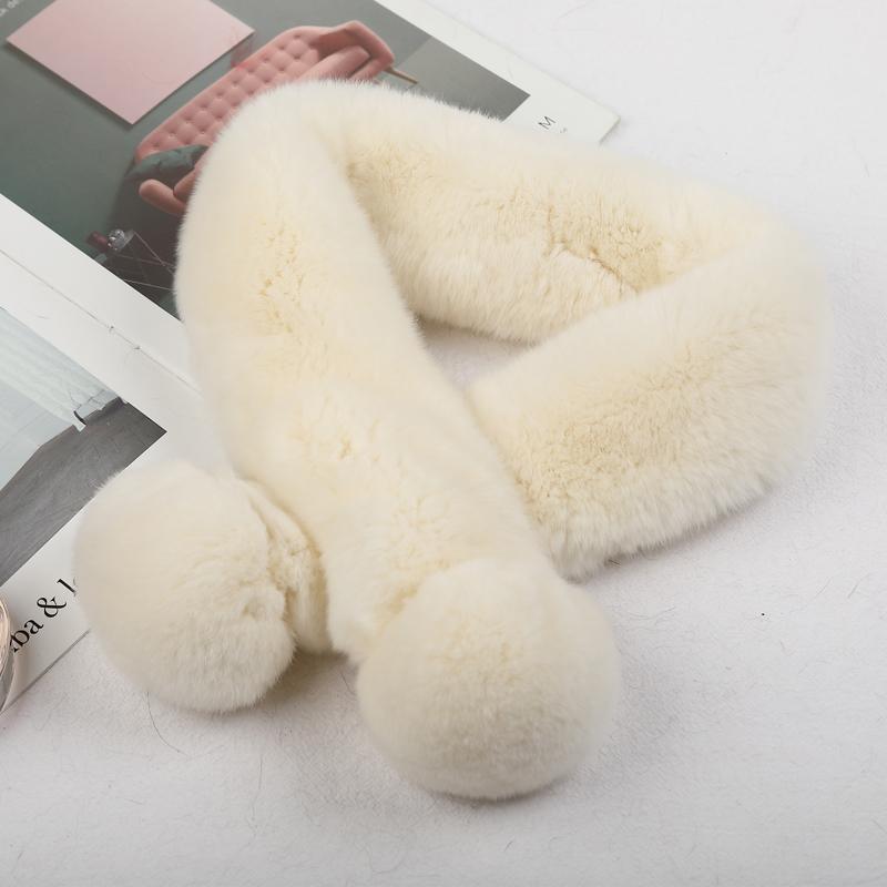 Women Winter Real Rabbit Fur Scarf With Button Fashion Female Warm Natural Soft Fur Scarves High Quality Neck Warmer Double ball