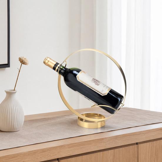 Yousheng Single Wine Bottle Holder for Countertop, Modern Metal Wine Rack Stand with Round Base, Elegant Gift for Home Bar Kitchen