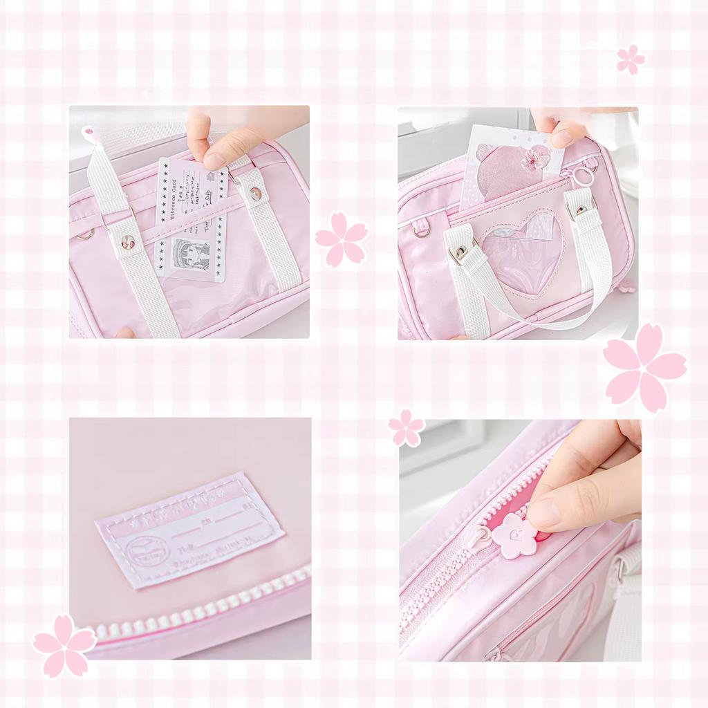 Kawaii Casual Retro Scrapbook Storage Bag for Kids Girl Uniform Heart Windows Stationery Holder Organizer Portable Pencil Case
