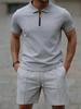 Men's Casual Waffle Half-Zip Short Sleeve Shorts Set - European & American New Style
