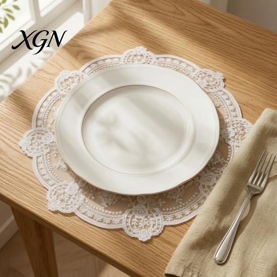 Elegant Lace Doily for Tea Party Retro Round Doily, Embroidered Floral Coaster, 13 Inch Table Decor Sheer Placemat Wedding, Vintage Style