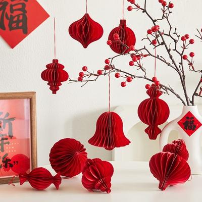 New Red Honeycomb New Year Decorations Paper Hanging Style Christmas Tree Ornament with Tassel Christmas Balls Home Decoration