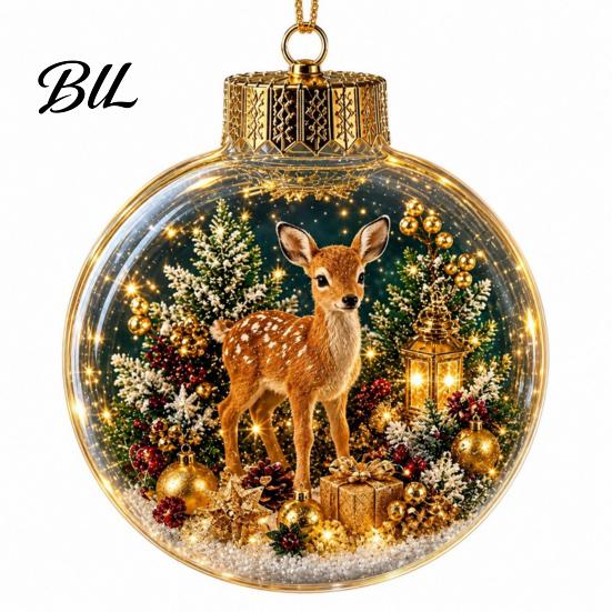Christmas Party Hanging Trinkets 3D Faux Crystal Ball Ornaments with Warm LED Clear Acrylic Baubles Lights Lights, Luminous Tree Pendant for