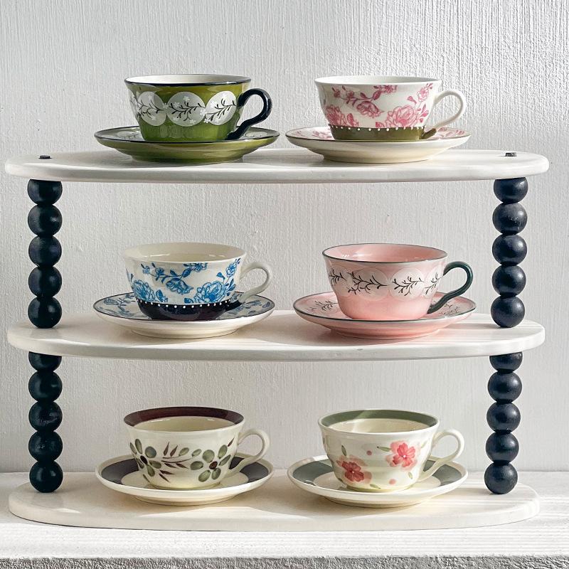 Ceramic coffee cup and saucer set, niche creative cup, afternoon flower tea, water cup with tray