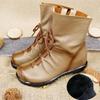  Women Boots Soft Leather Woman Short Retro Soft Leather Shoes Girls Flat Non-slip Short-tube Soft-soled Cotton Boots Shoe