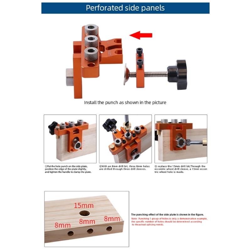 Zestaw do montażu kołków Samocentrujący przyrząd ręczny do montażu kołków z 3 tulejkami metalowymi Rozmiar 8 mm Kompletny zestaw do montażu kołków