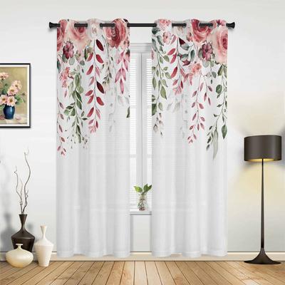 Rose Flower Leaves Window Curtains for Living Room Bedroom Curtain Modern Kitchen Blinds Drapes Curtains