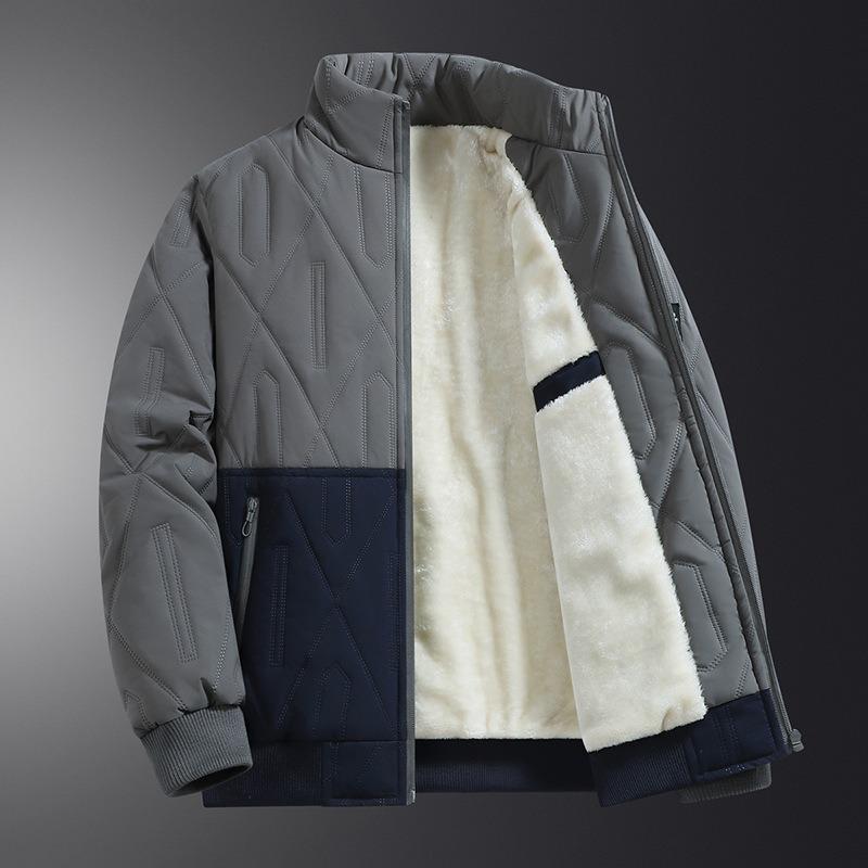 Fleece and Thickened Cotton-padded Men's Off-collar, Cotton-padded Men's, Dad's Casual Jacket, Old Men's Stand-up Collar Leather Cotton-padded Clothes