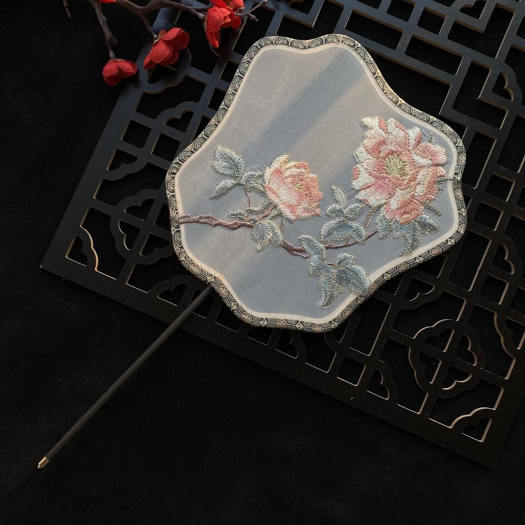 Embroidery Round Fan - Ancient Style Summer Fan with Tassel for Women's Hanfu and Cheongsam Costumes