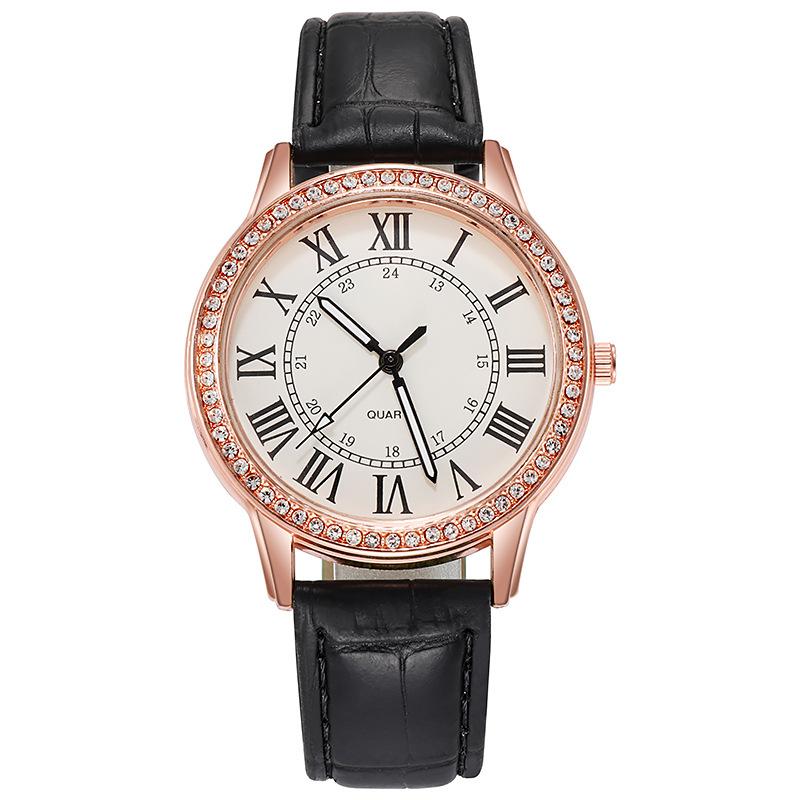 Stylish And Simple Roman Numeral Belt With Diamond Luminous Watch Women'S Quartz Watch