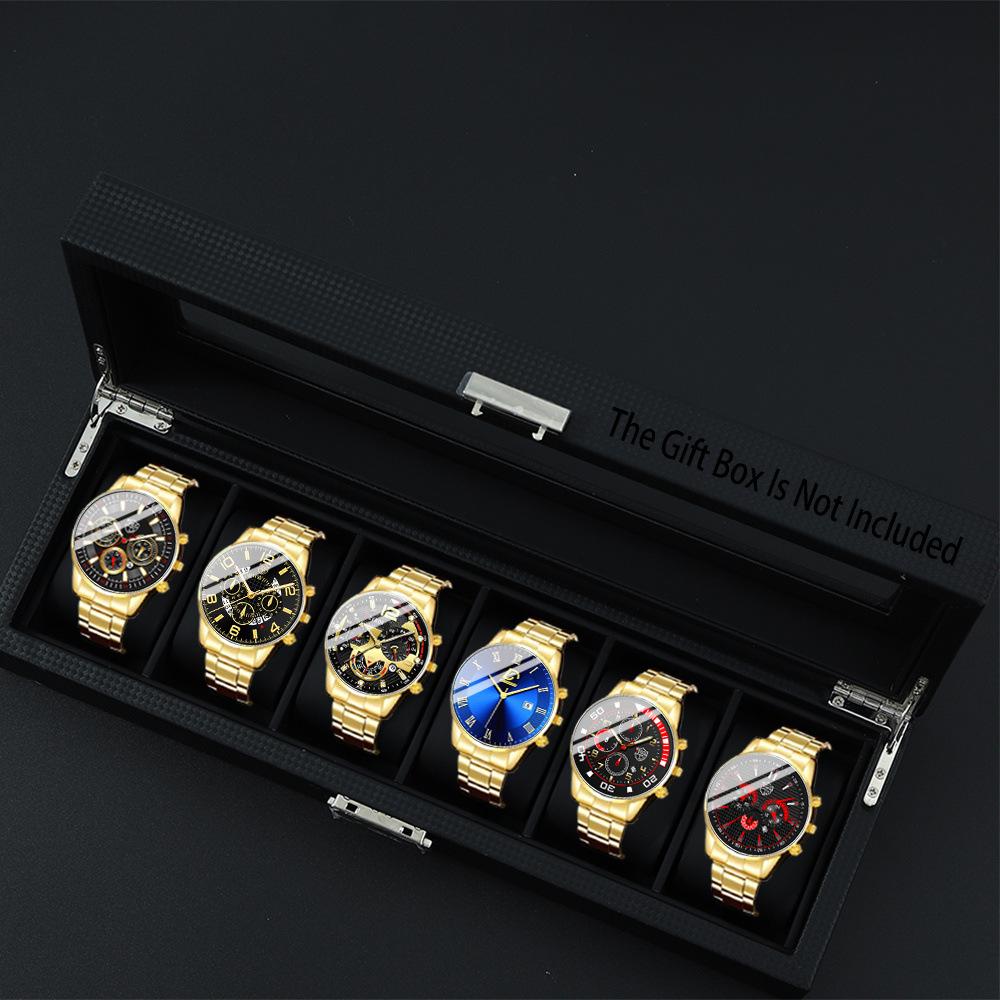 

Watch 6-Piece Set Men S Steel Belt Watch Quartz Watch Fashion Watch Casual Watch