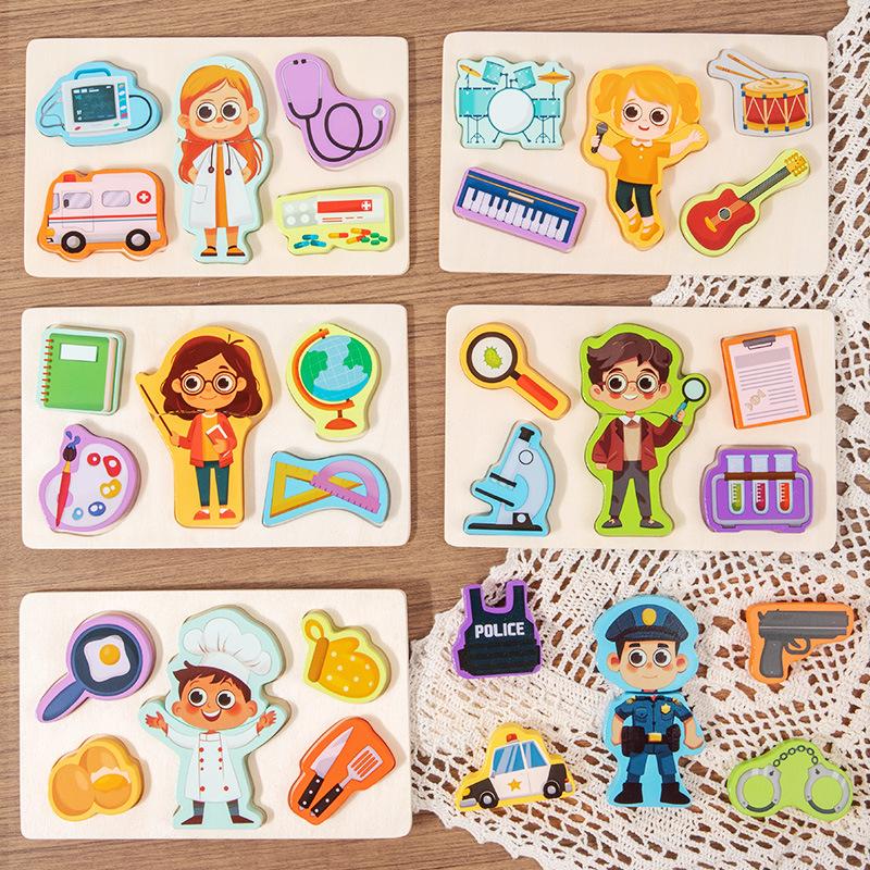 Großes Holzpuzzle mit Figuren für Kinder – Berufsfindungsübungen, Feinmotorik, kognitive Fähigkeiten, frühkindliche Bildung, Lernspielzeug