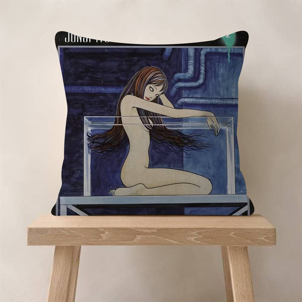 Junji Ito Tomie Retro Kawakami Pillow Covers Cartoon Sofa Decorative Home Doublesided Printing Short Plush Cute Cushion Cover