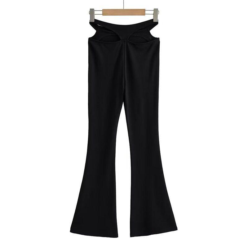 Fashion Wind 2024 Summer New Arrival Low Waist Silm Stylish European and American All-Matching Work Clothing Sexy Waist Leakage Flared Pants