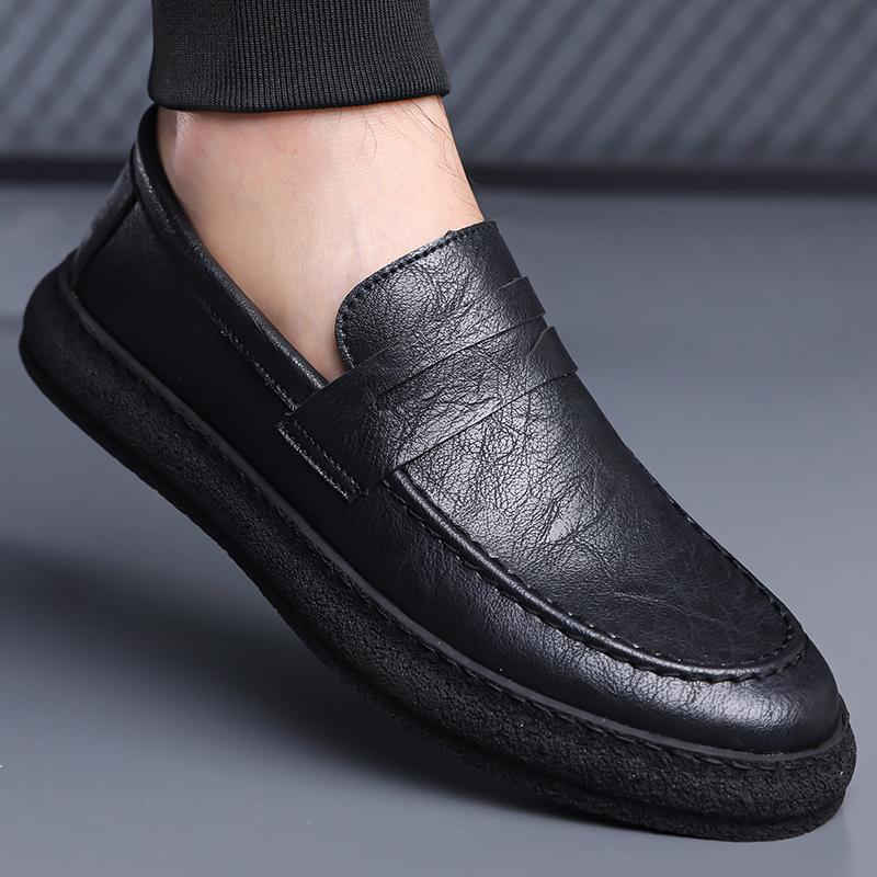 Fashion 2025 New Men's Casual Leather Loafers Outdoor Slip-On Breathable Business Soft Bottom Shoes Lightweight Non-Slip Driving Shoes