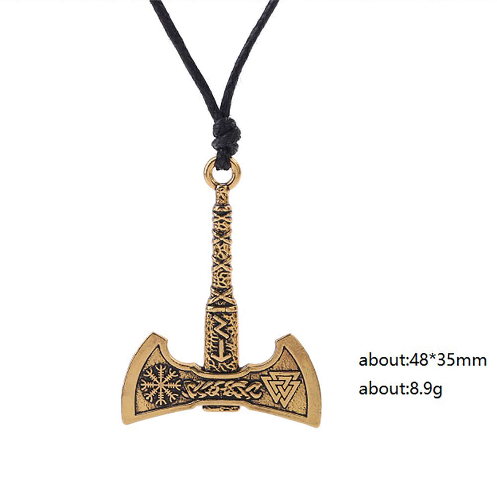 Viking Axe Necklace for Men Norse Runes Compass Pendant Vintage Amulet Jewelry Male Boy Gifts