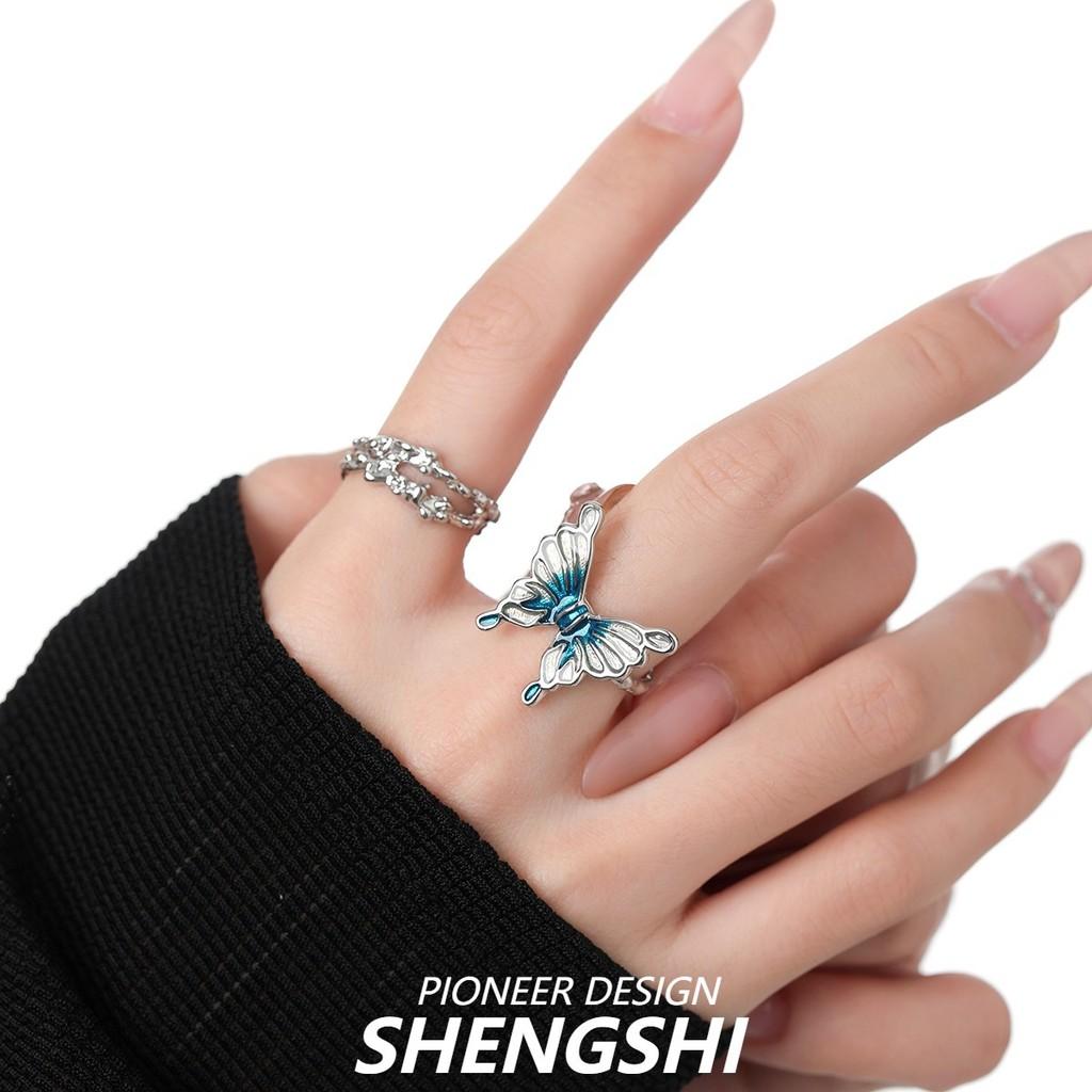 Elegant Blue Butterfly Themed Ring For Women Unique Small Batch Design With Adjustable Size