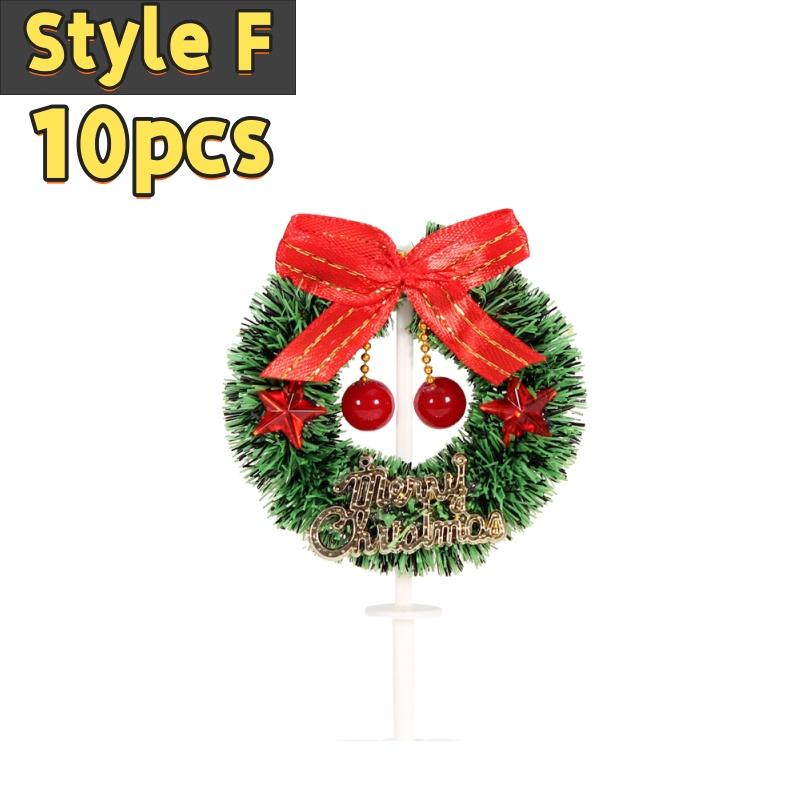 10pcs Christmas Cake Picks Cake Toppers with Bow Holiday Cupcake Toppers Wreath for Holiday Christmas Cake Ornaments Decorations