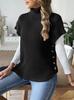 Women's Spring and Autumn New Vest European and American Women's Clothing High Neck Casual Pullover Sweater Vest Button Decorative Top