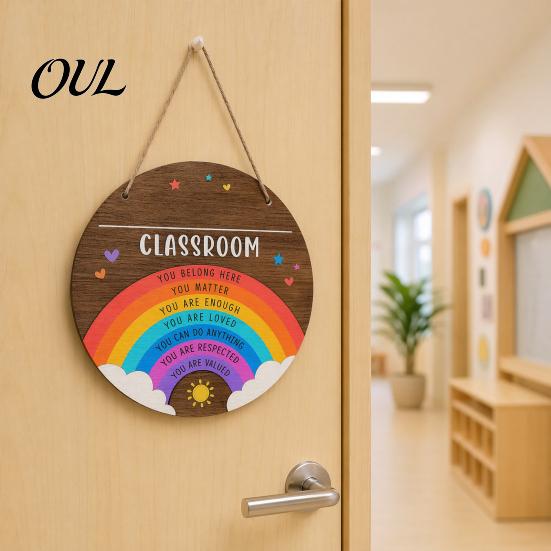 Classroom Decor Sign Wooden Welcome for Door, to Our Round Door Hanging Hanger, Front Sign, Back School Preschool Decoration