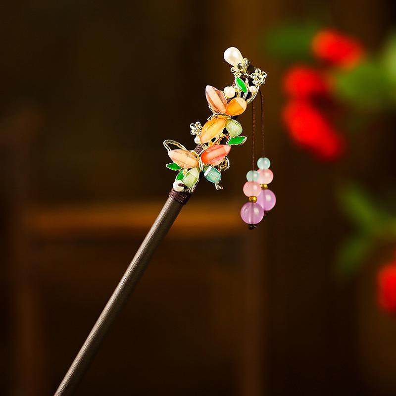 

1 шт. Прическа пучок Новый китайский стиль Кисточка Древний головной убор Кисточка Заколка для волос Свежая Деревянная Цветок Заколка для волос