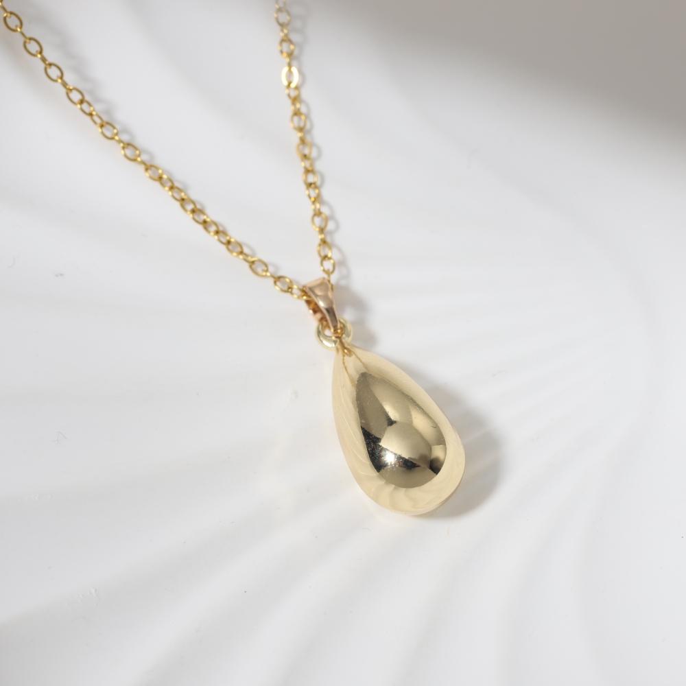 Golden Teardrop Pendant Necklace, Minimalist Dainty Jewelry for Women