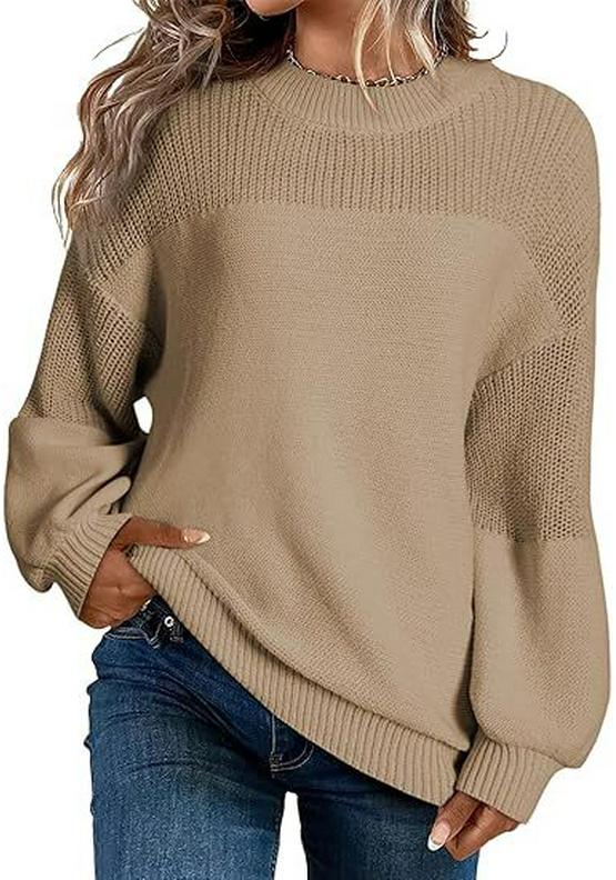 Women's Lantern Sleeve Round Neck Pullover Sweater