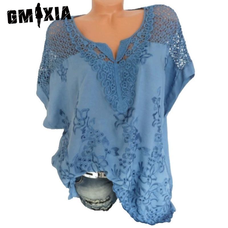 GMXIA Damenmode, lässig, einfarbig, kurzärmelig, V-Ausschnitt, Blusen und Hemden