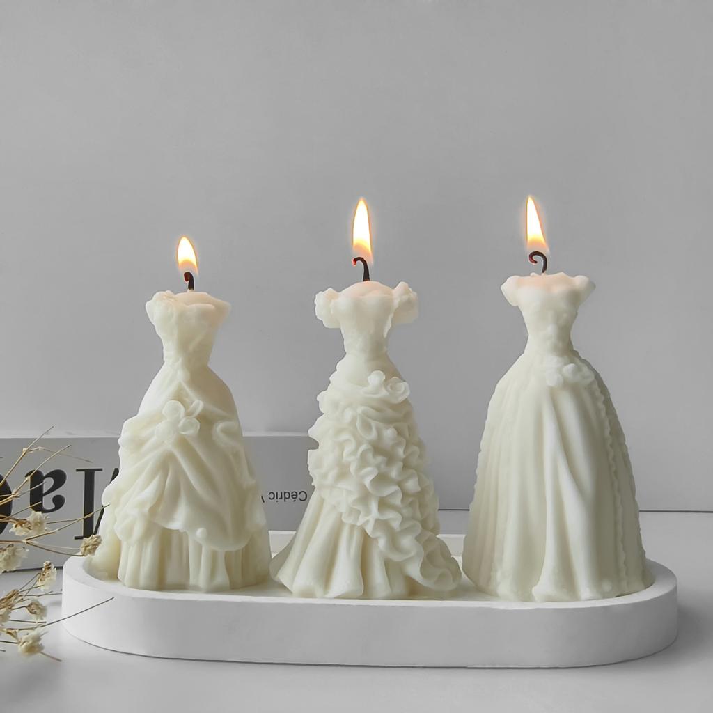 3D Wedding Dress Aroma Candle Silicone Mold Woman Skirt Party Princess Dress Plaster Resin Handmade Soap Candle Making Molds