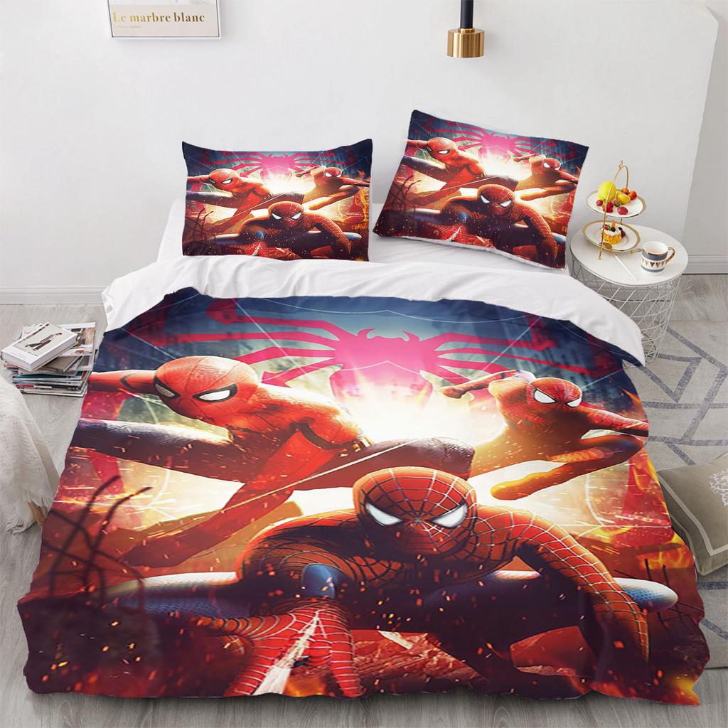 Marvel Spider-Man Duvet Cover Queen Size Bedding Set  Polyester 3-Piece Set 1 Quilt Cover Home Decor