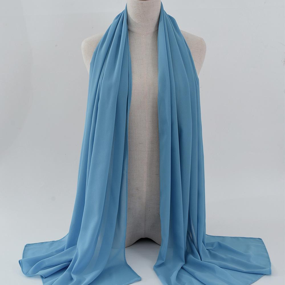 Damen einfarbiger Perlen-Chiffon-Bubbleschal, langer Seiden-Kopfschal, 70x180cm, nahöstlicher Stil