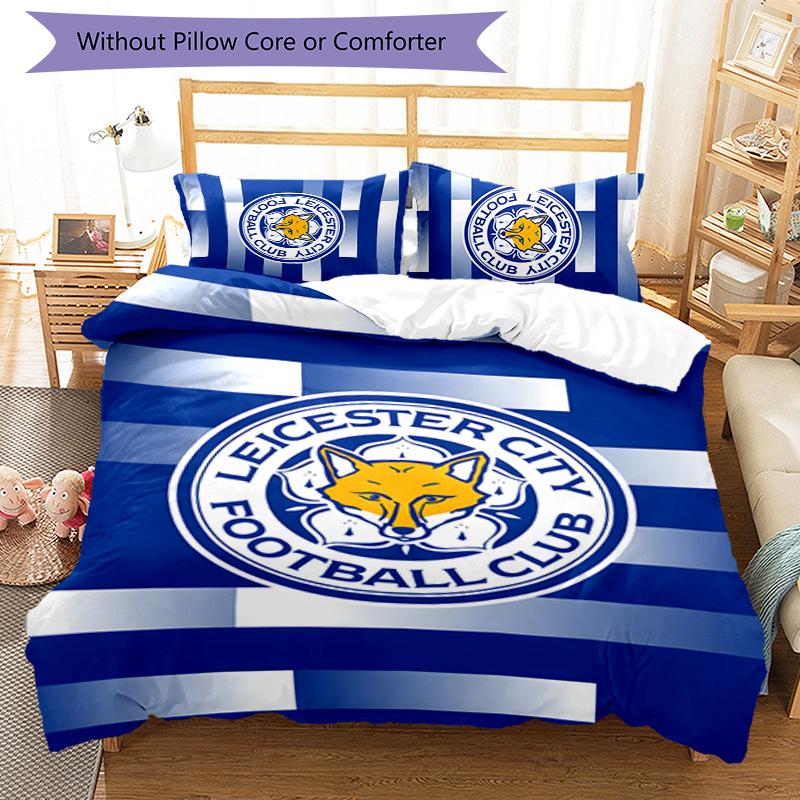 3pcs Leicester City FC Design Cover Set - HD Printed Bedding with 1 Cover and 2 Pillowcases - Perfect for Home and Dorm Decor