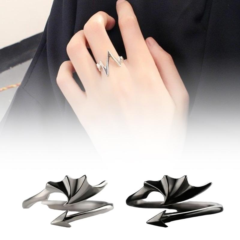 Elegant Gothic Wing Couple Rings Open Band Design Comfortable Wear Alloy Materials Unisex Matching Lovers Accessory