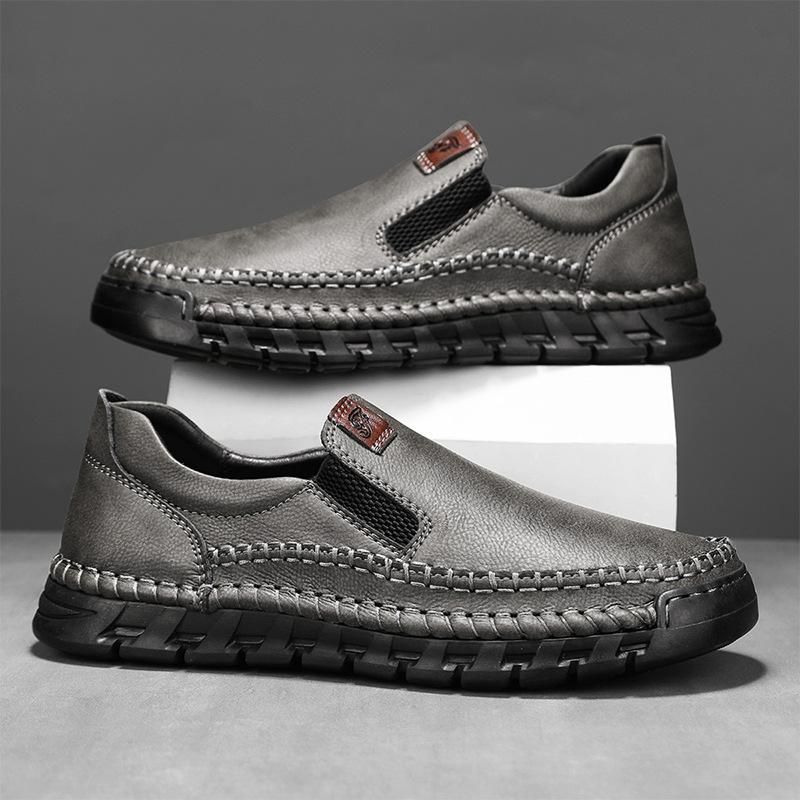 

Spring and summer foreign trade new handmade casual men s leather shoes large size stitching one pedal lazy dad leather shoes 46 сірий колір