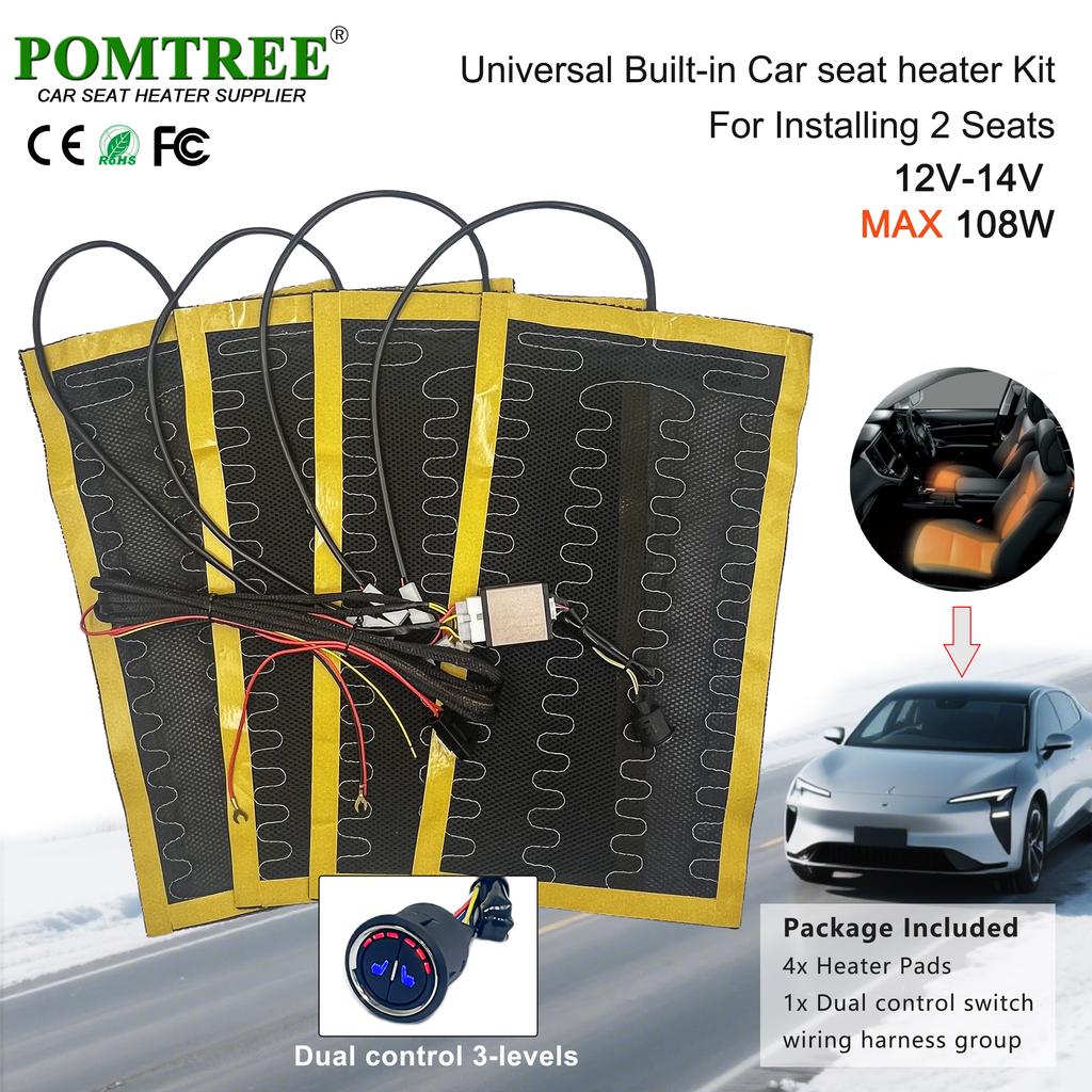 108W Built-in Car Seat Heater Kit Fit 2 Seats,12V 4Pcs Universal Alloy Wire Heating Pads with 3 Levels Control Switch System